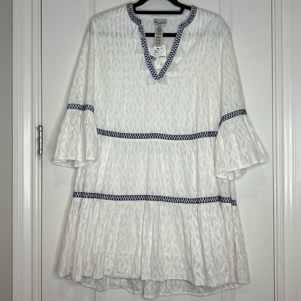 Tommy Bahama Dress Embroidered Tiered Size XS Cotton Tassels Boho Bohemian NWT - Picture 3 of 12